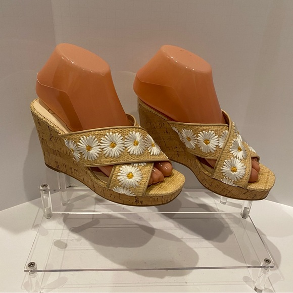Jessica Simpson Seena Embroidered Daisy Raffia Women’s Wedge Sandals Sz 6.5 EUC - Picture 2 of 12